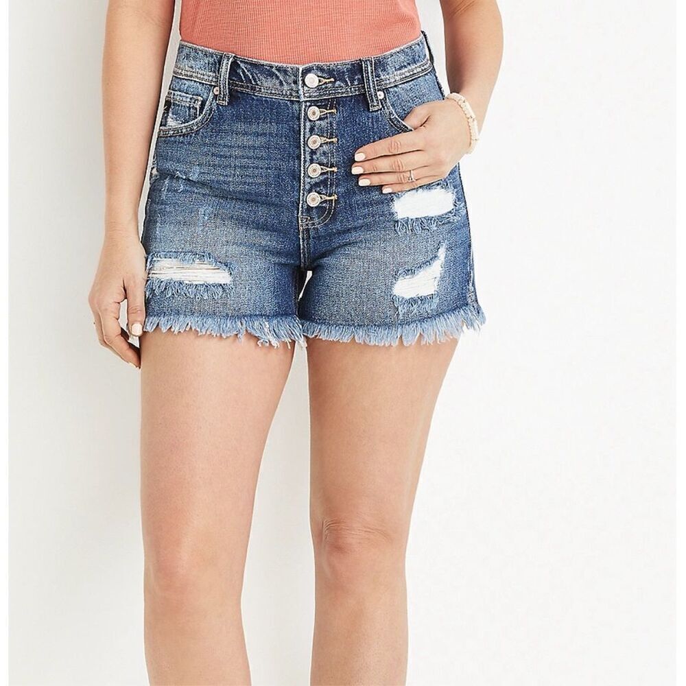 KanCan‎ High Rise Ripped Button Fly Shorts Size 29